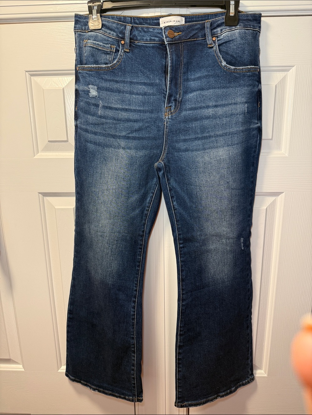 Mid-Rise Dark Blue Flare Jeans - Stretch Denim